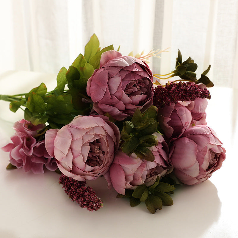 Realistic European Style 13-Head Foamed Peony Bridal Bouquet - Perfect for Weddings, Home Decor, and Floral Arrangements