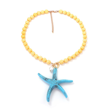 Beach Vacation-Inspired Ocean Life Pendant Necklace with Colorful Beaded Design - Perfect Summer Jewelry for Women