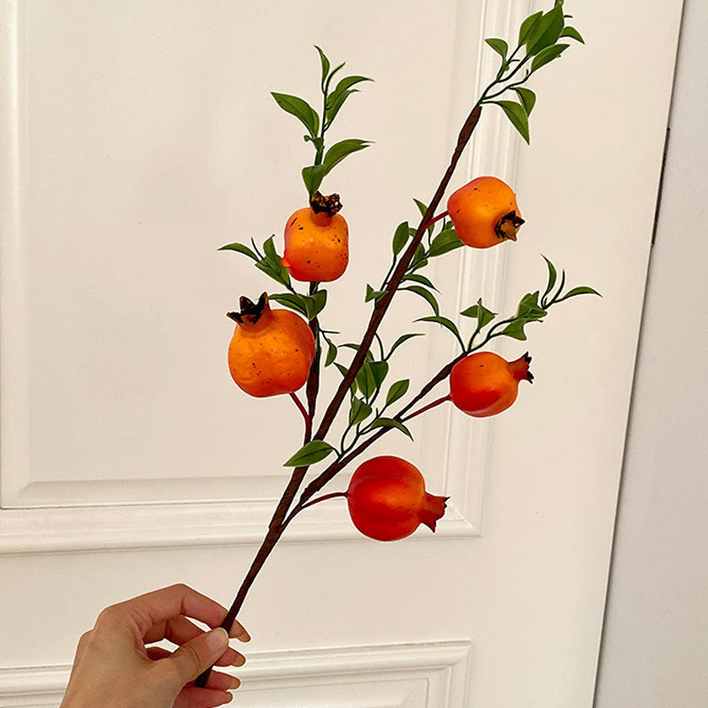 Realistic Faux Pomegranate Stem with 5 Lifeslike Fruits - Perfect for Home Decor, Living Room, and Dining Table Centerpiece