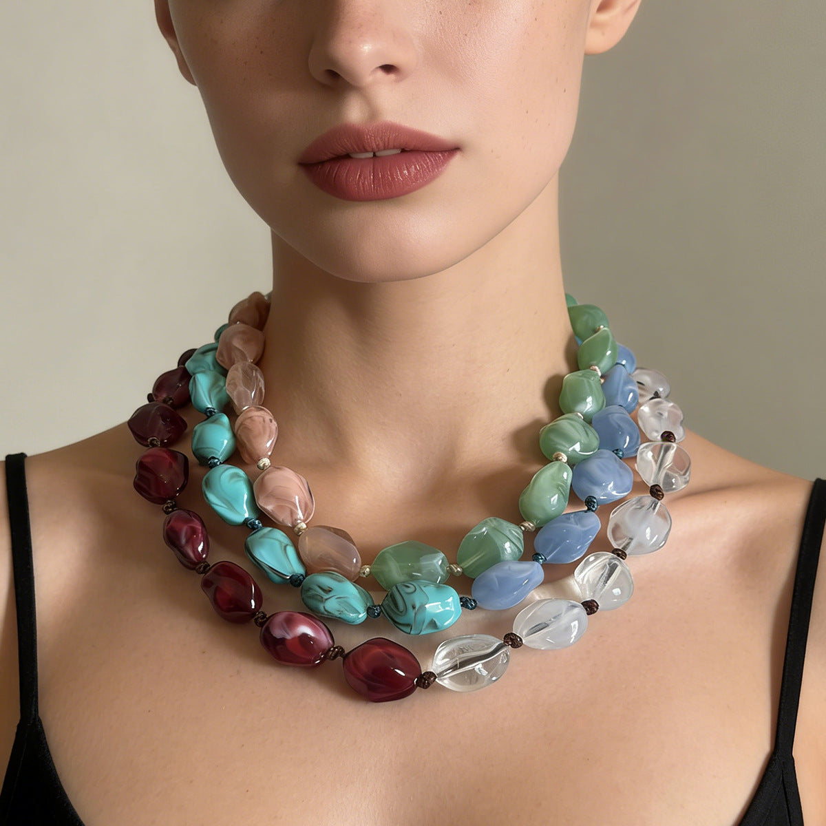Stylish and Unique Casual Colorful Geometric Statement Beaded Necklace for Women - Versatile Multi-Color Design Perfect for Any Occasion