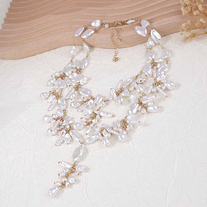 Elegant Spring Duo Set: Unique Irregular Faux Pearl Necklace for Women - Stylish Layered Baroque Design for Chic Occasions