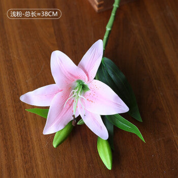 Realistic Artificial Single-Stem 3-Head PVC Lily -  Quality Faux Flowers for Wedding and Home Decor, Luxurious Plastic Floral Arrangement