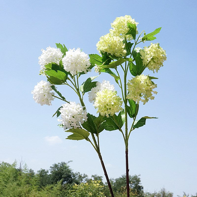 Lifelike Snowball Flower Bouquet - 5-Head Hydrangea Faux Flowers for Home Decor, Dining Room, Wedding Celebrations, and Photography Props