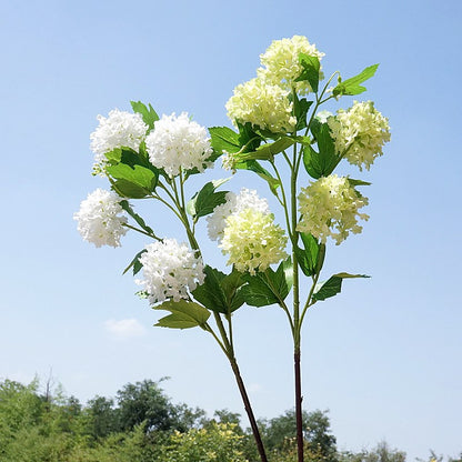 Lifelike Snowball Flower Bouquet - 5-Head Hydrangea Faux Flowers for Home Decor, Dining Room, Wedding Celebrations, and Photography Props