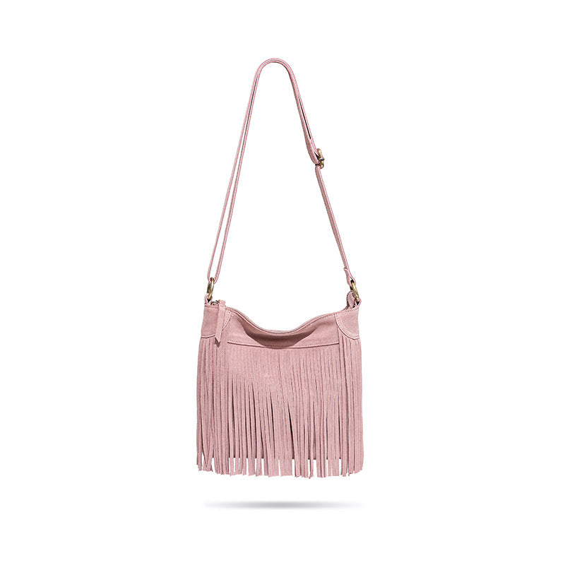 American Inspired Suede Tassel Crossbody Bag Vintage Genuine Leather Chic Shoulder Bag for Fashion Forward Women