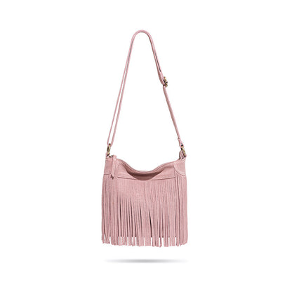 American Inspired Suede Tassel Crossbody Bag Vintage Genuine Leather Chic Shoulder Bag for Fashion Forward Women