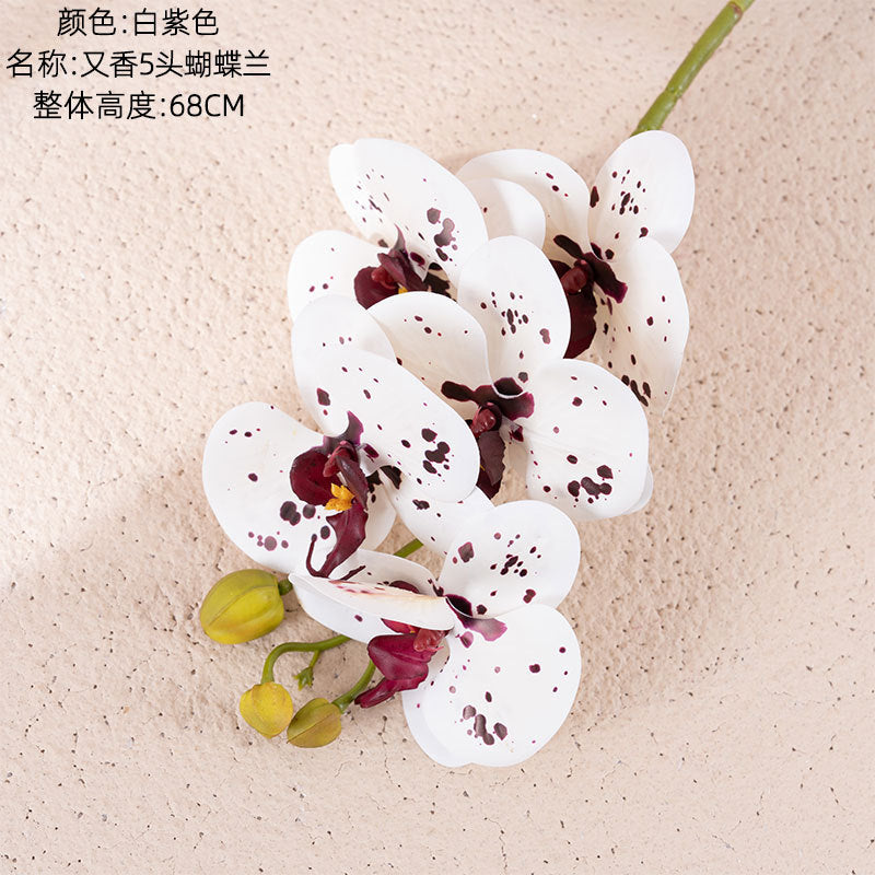 Elegant Artificial Orchid Bouquet - 5-Head Faux Butterfly Orchids for Home Decor and Wedding Celebrations - CL09002