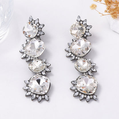 Dramatic Chic Geometric Alloy Zircon Stone Inlaid Square Dangle Earrings – Perfect for Parties and Special Events