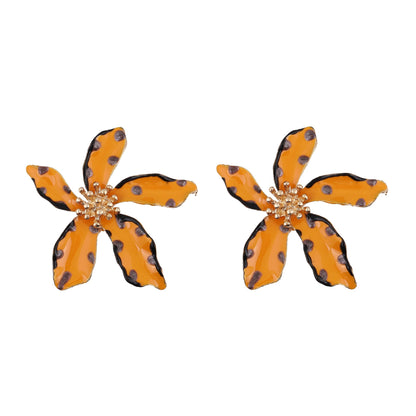 Chic and Unique Drop Oil Flower Earrings - Bold Polka Dot Alloy Jewelry for Women