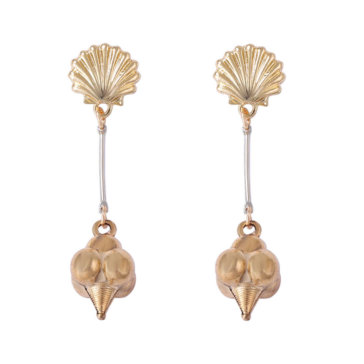 Chic Minimalist Alloy Geometric Shell Pendant Long Drop Earrings for Women - Unique Design, Lightweight Fashion Accessory