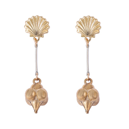 Chic Minimalist Alloy Geometric Shell Pendant Long Drop Earrings for Women - Unique Design, Lightweight Fashion Accessory