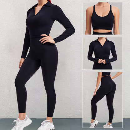 3 Piece Women's Sports Yoga Set Long Sleeve Jacket Cross Back Sports Bra Workout Leggings for Fitness and Running Comfortable Activewear