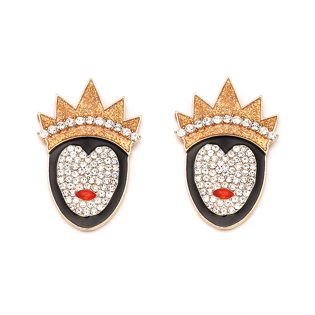 Elegant Crown Design Enamel Earrings with Rhinestones - Versatile and Trendy Earrings for Women