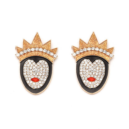Elegant Crown Design Enamel Earrings with Rhinestones - Versatile and Trendy Earrings for Women