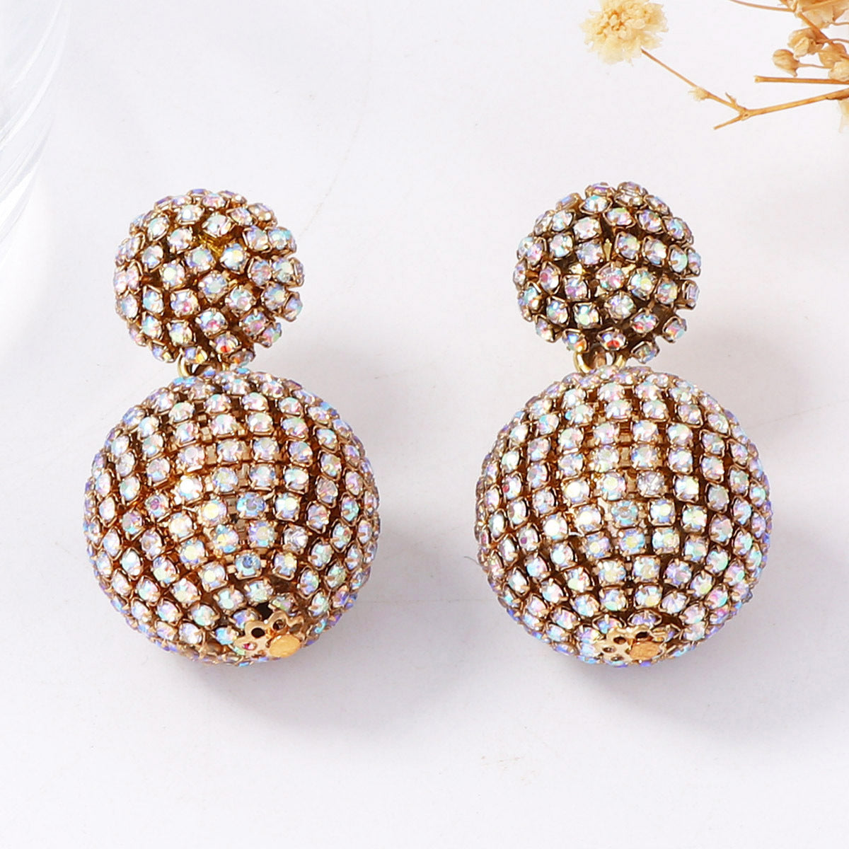 Stylish Geometric Sphere Design Shimmering Crystal Dangle Earrings for Women - Perfect for Christmas and Holiday Celebrations