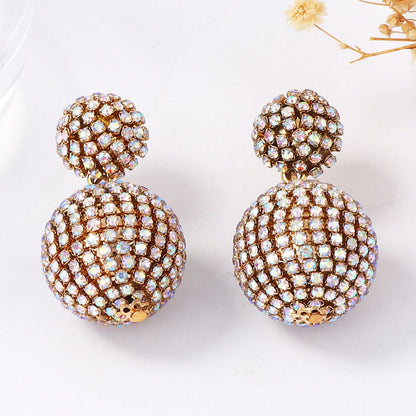 Stylish Geometric Sphere Design Shimmering Crystal Dangle Earrings for Women - Perfect for Christmas and Holiday Celebrations