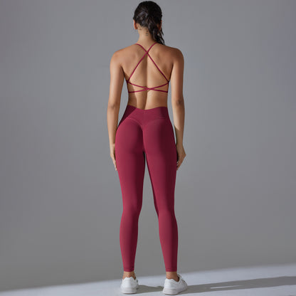 Seamless Solid Color Cross Back Sports Bra and Leggings Set for Women for Yoga Running and Fitness Enthusiasts