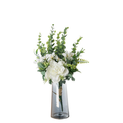 Stunning Faux Floral Arrangement with Tea Blossom and Eucalyptus for Home Decor - Elegant Handheld Bouquet Wall Hanging - CF01038