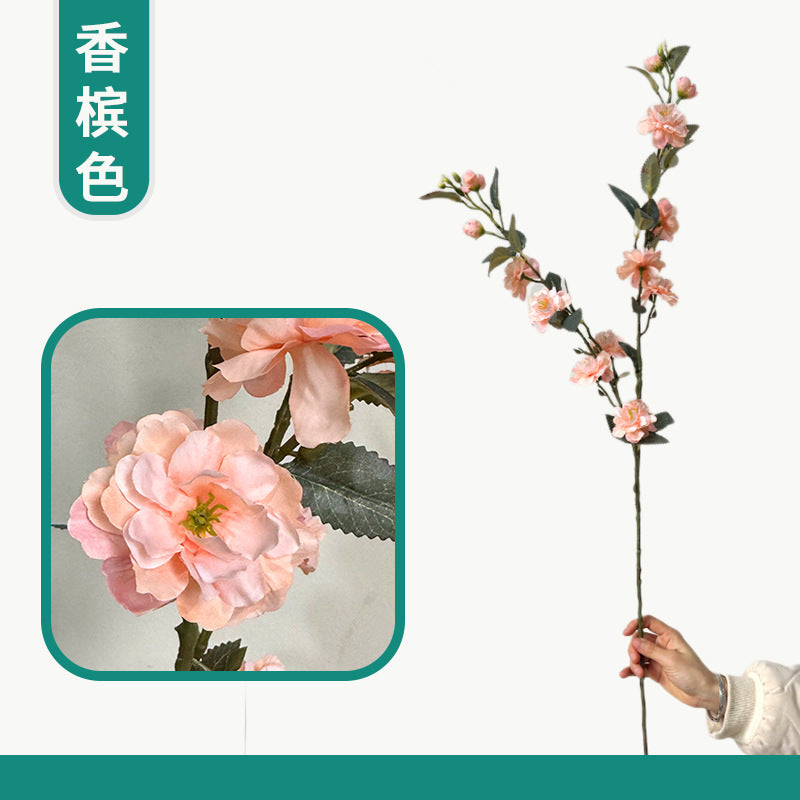 Lifelike Wild Mountain Camellia Faux Flower Branch - Stunning Decorative Floral Arrangement for Living Room, TV Cabinet, Entryway, and Dining Table