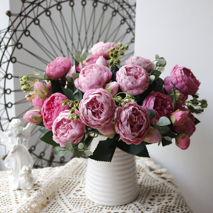 Stunning 5-Head Mini Peony & Persian Rose Bouquet – Realistic Home Decor & Wedding Flowers for Lasting Beauty