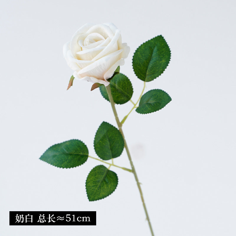 Realistic Single Velvet Rose - Perfect for Home Decor, Weddings, and Hotel Arrangements - Elegant Faux Flower for European-Inspired Floral Designs