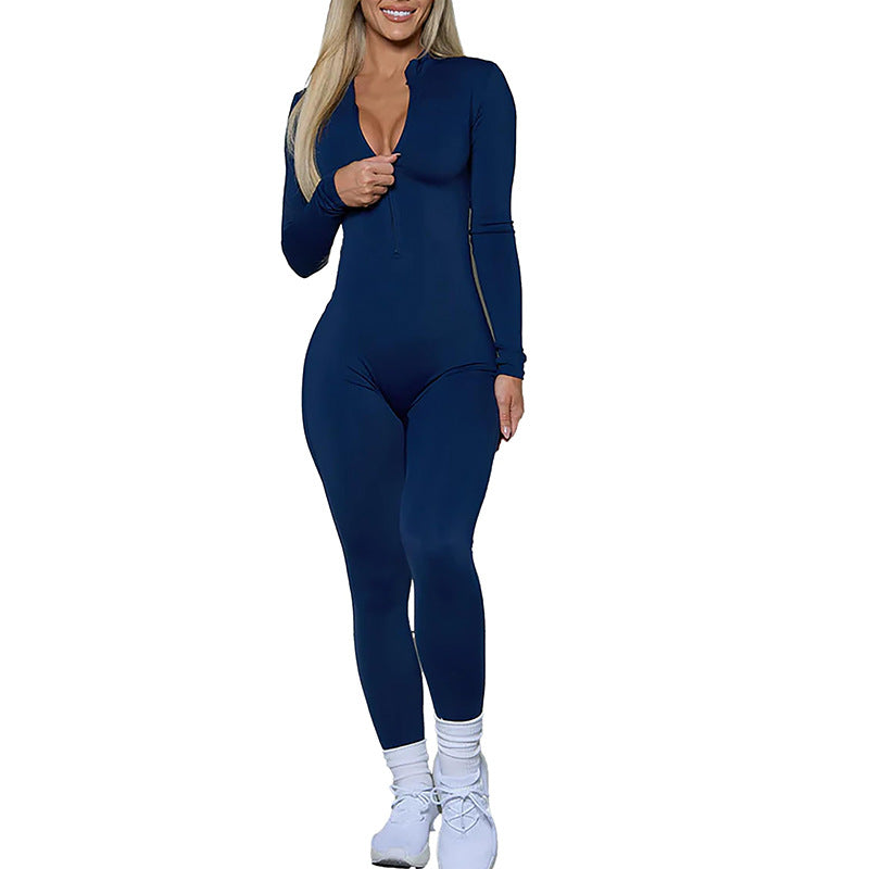 High Performance Long Sleeve Zipper Bodysuit for Yoga Fitness and Running Ultra Stretch No Crotch Seam Comfort and Style