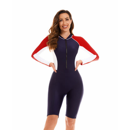 Women's Long Sleeve Surfer Jumpsuit Versatile Swimwear with Short Legs for Comfort and Style for Surfing Diving and Beach Activities Model 28003