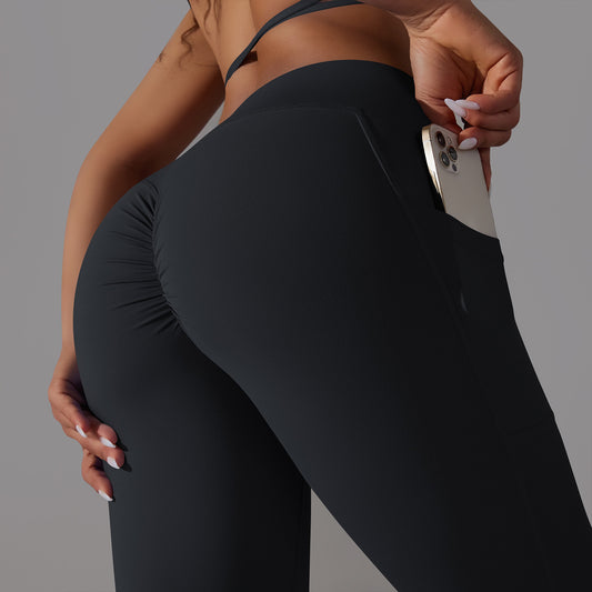 High Waisted Cross Back Yoga Pants with Double Side Pockets Peach Lift Leggings for Maximum Comfort Breathability for Cycling Gym Everyday Wear