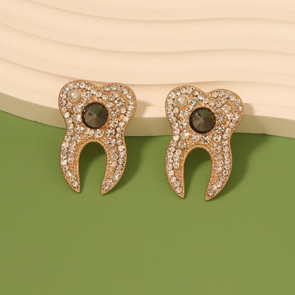 Trendy Unique Personality Design Pearl Earrings for Women with Colorful Rhinestone-Studded Alloy Detail – Perfect for Elevating Any Outfit