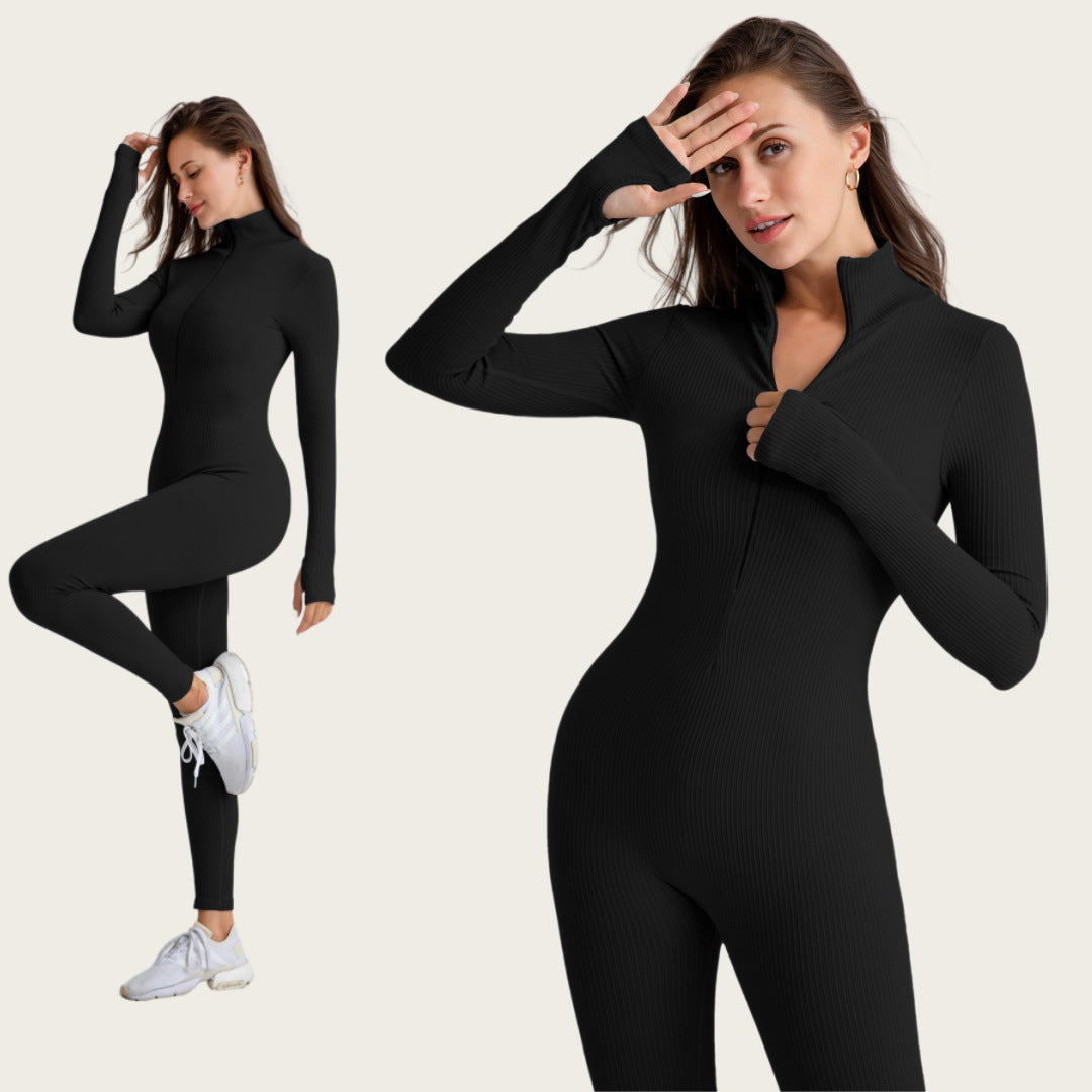 Women's Seamless Zip Up Bodysuit for Fall and Winter Quick Dry Tight Fitting Workout Running Yoga Outfit