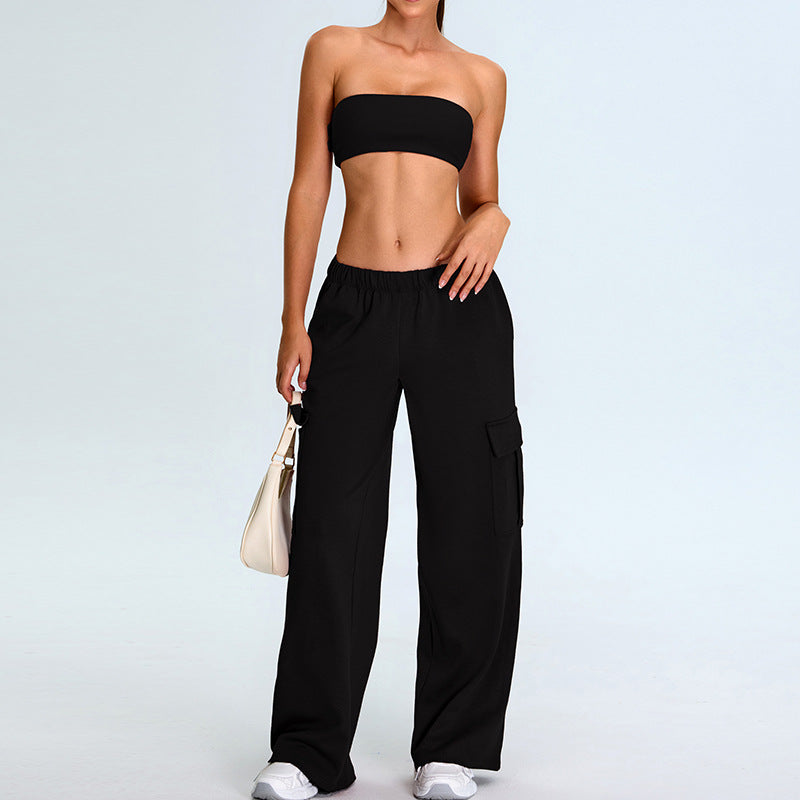 Women's Sports Bra and Yoga Set Comfortable Sleeveless Crop Top with Relaxed Fit Utility Straight Leg Pants for Flexibility