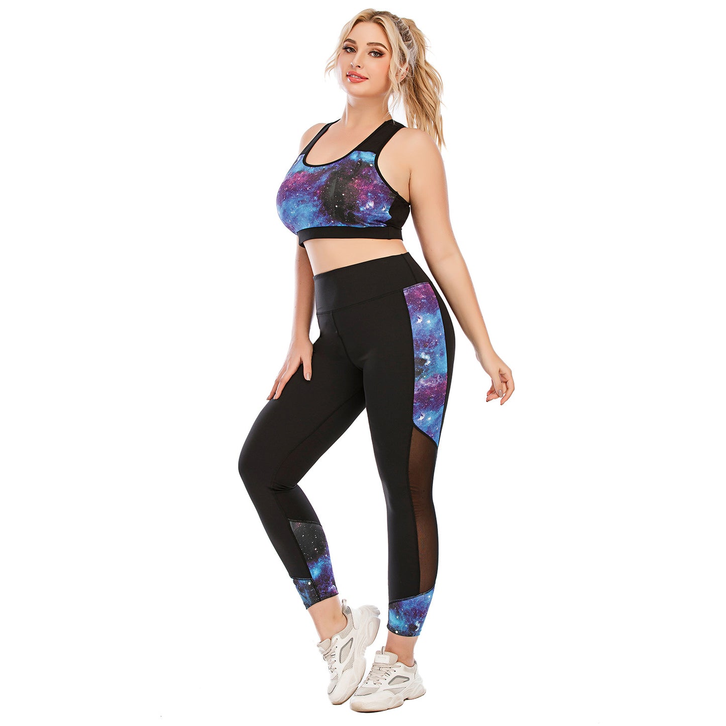 Plus Size Women's Fitness Outfit Set Yoga Apparel with Compression Leggings and Supportive Sports Bra Ideal for Active Lifestyles Model 12063 12064