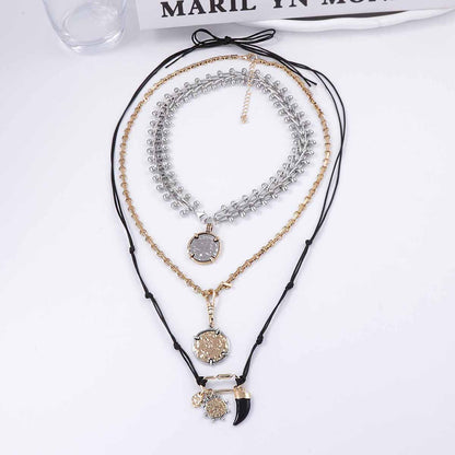 Trendy Multi-Layer Geometric Alloy Badge Pendant Necklace - Cool Chic Style for Unique Fashion Statements