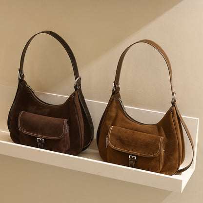 Elegant Vintage Inspired Shiny Matte Cowhide Shoulder Bag Spacious Commuter Crossbody Messenger Bag for Women