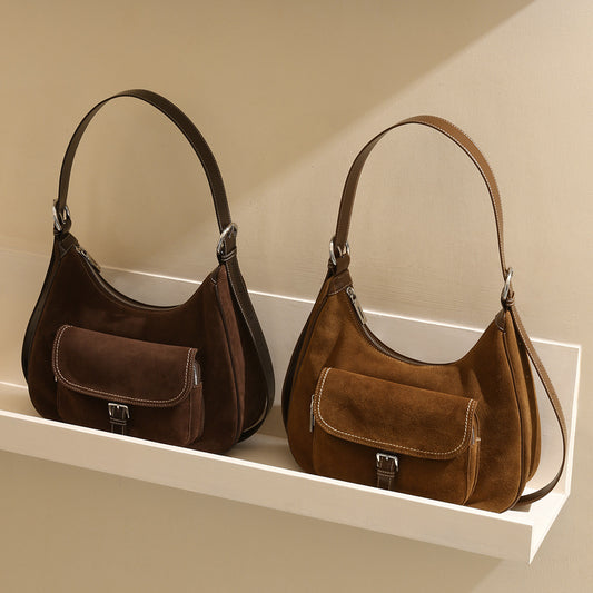 Elegant Vintage Inspired Shiny Matte Cowhide Shoulder Bag Spacious Commuter Crossbody Messenger Bag for Women