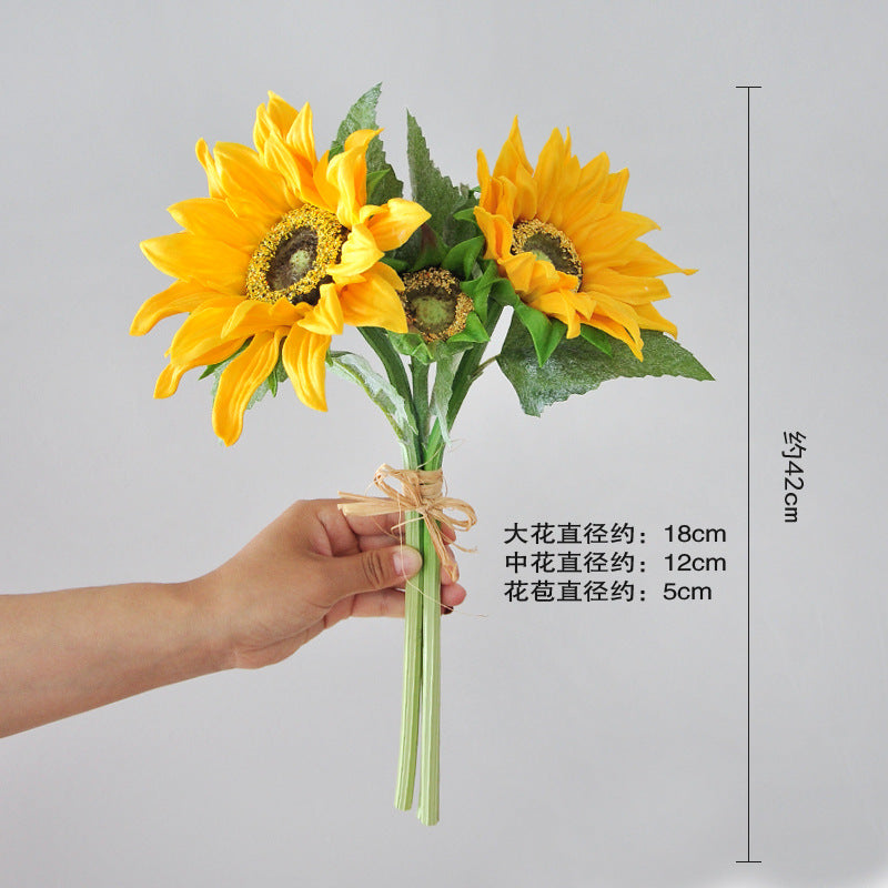 Realistic Faux Sunflower Bouquet - Perfect for Home Décor, Wedding Celebrations, and Photography Props - Durable PU Artificial Sunflowers