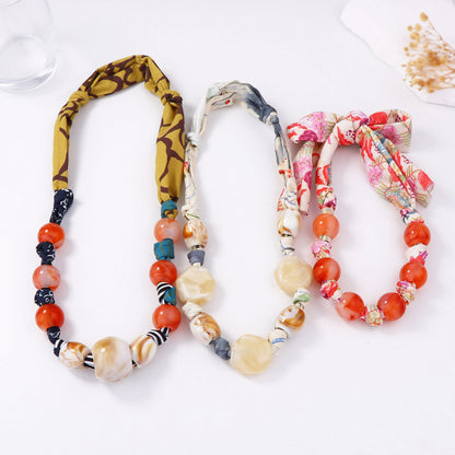 Stylish Handcrafted Multi-Layered Beaded Fabric Necklace – Unique Geometric Design for Effortless Chic and Casual Elegance