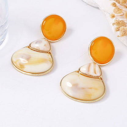 Elegant Vintage French-Inspired Alloy Resin Geometric Button Earrings - Versatile Daily Wear Accessories for Women