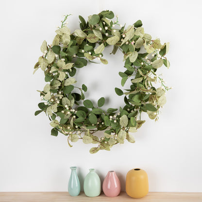 Elegant Floral Wreath with Lush Greenery - Realistic Artificial Rose Bouquet for Home Decor, Weddings, and Special Occasions - Perfectly Crafted Faux Flower Wall Arrangement (Model: MW61888)