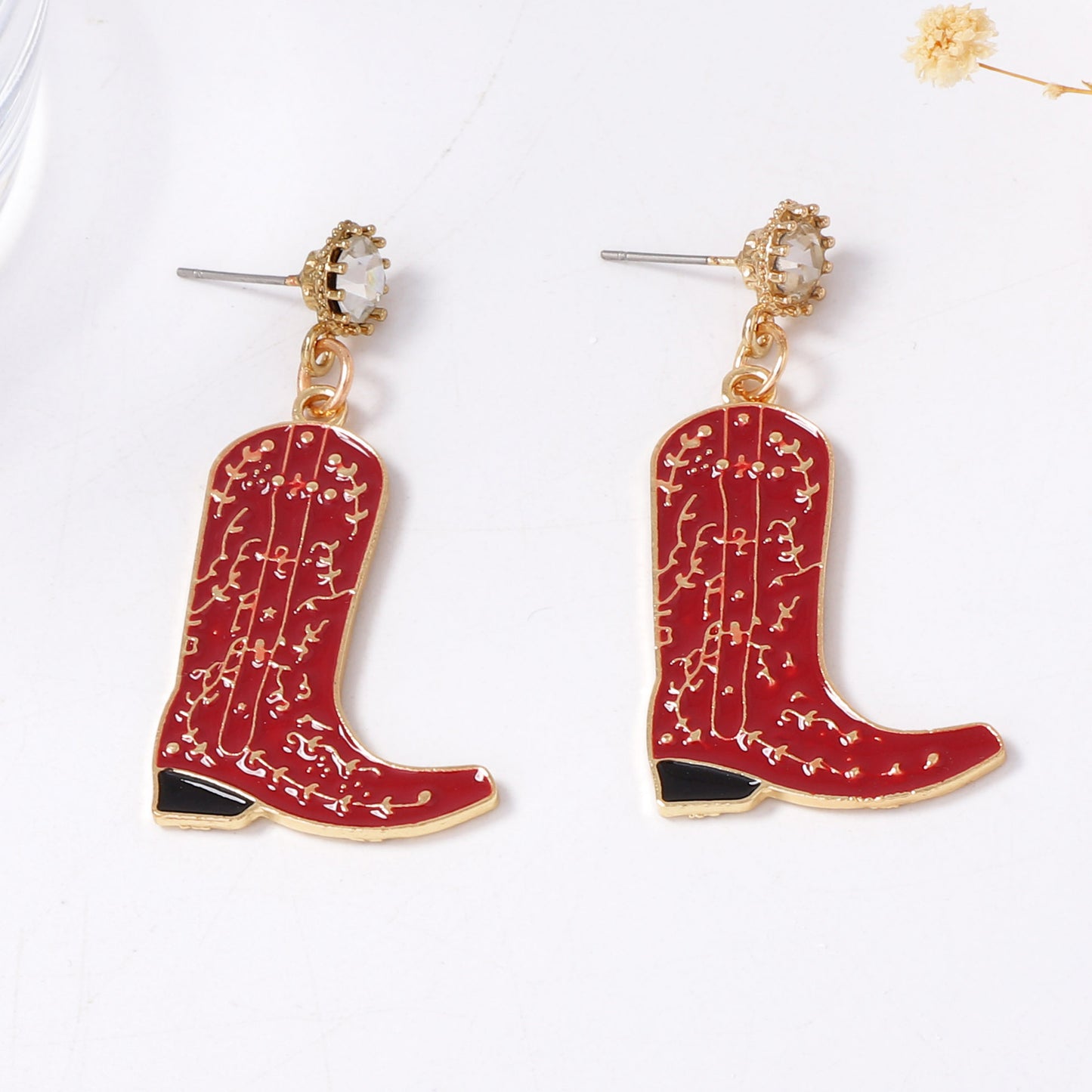 Elegant Western Cowboy-Inspired Deep Red Alloy Drip Oil Earrings with Unique Textured Design - A Touch of Luxurious Charm