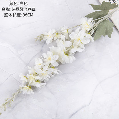 Realistic Delphinium Faux Flowers for Home Décor - Elegant Wedding Bouquet with Decorative Rose Wall Accents - INSMW93001