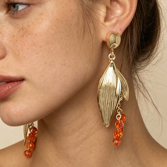 Elegant Minimalist Alloy Leaf Earrings with Full Rhinestones and Tassels - Chic and Versatile Women's Jewelry for Any Occasion