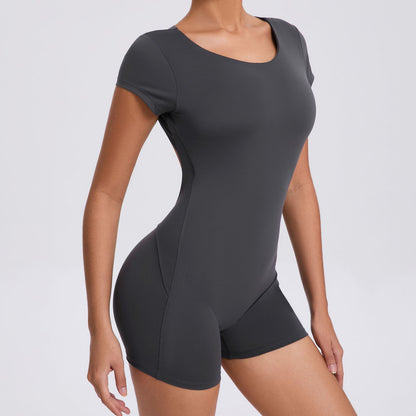 Backless Peach Butt Lifting Yoga Bodysuit Short Sleeve Dance and Fitness Outfit for Comfort and Style