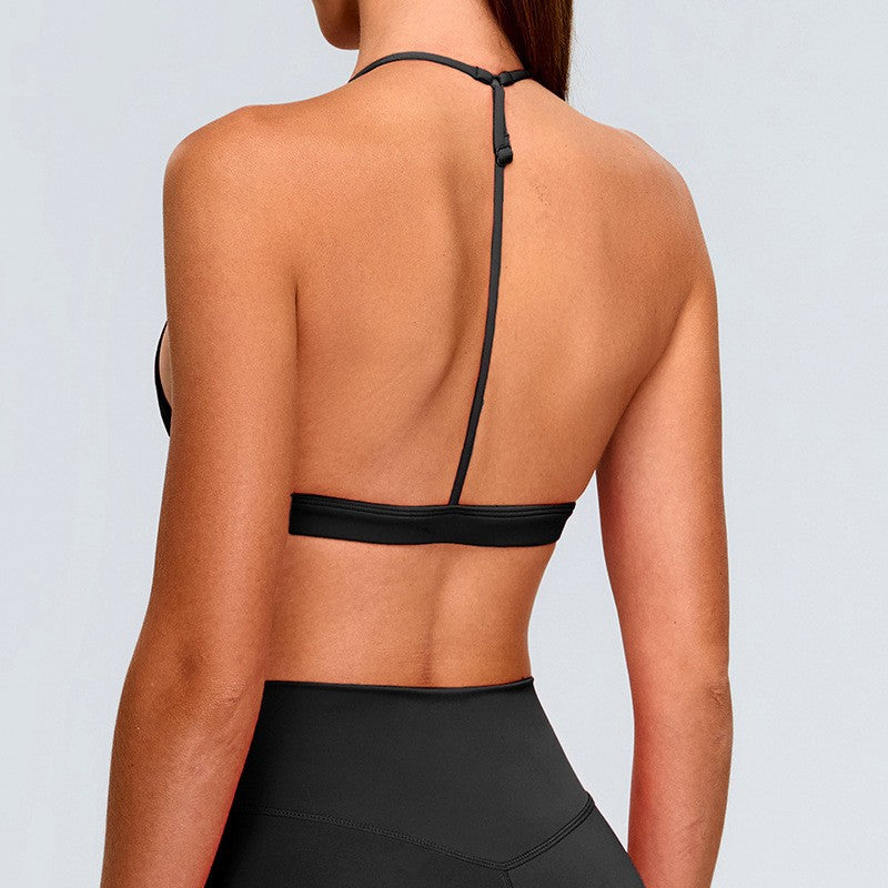 Women's T Back Sports Bra with Halter Neck and Beautiful Back Design Quick Dry Yoga Tank Top for High Performance Fitness