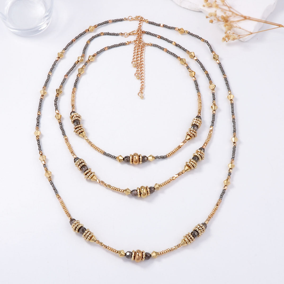 Stylish Multi-Layer Geometric Bead Necklace for Women - Chic Luxury Vintage Design with Unique Personality