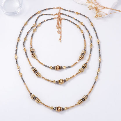 Stylish Multi-Layer Geometric Bead Necklace for Women - Chic Luxury Vintage Design with Unique Personality