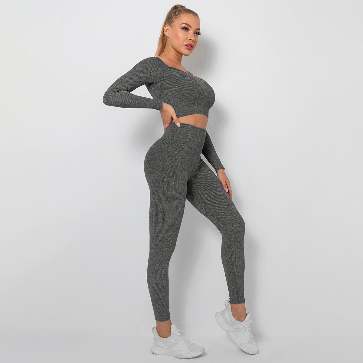 Seamless Yoga Outfit Set for Women Sweat Wicking High Waisted Leggings Long Sleeve Sport Top for Peachy and Comfort in Every Workout