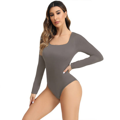 Seamless High Elastic Square Neck Long Sleeve Bodysuit Quality Workout Ribbed Sports Jumpsuit for Comfort and Performance