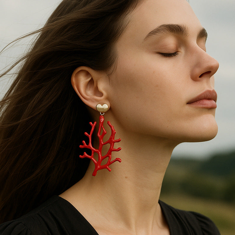 Artisan-Inspired Coral Pendant Earrings – Unique Ocean-Inspired Jewelry for a Relaxed Vacation Vibe – Versatile and Best-Selling Accessory