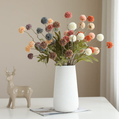 Vibrant Fall-Themed 5-Piece Dandelion Silk Flower Arrangement - Elegant European-Style Faux Floral Decor with Decorative Grass Balls, Hydrangeas, and Ping Pong Chrysanthemums